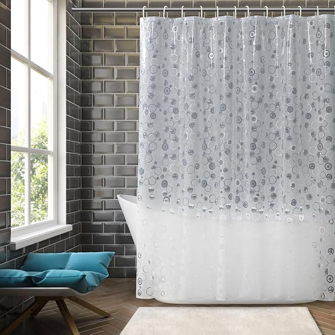 AooHome Plastic Long Shower Curtain Liner - EVA 3D Circle Pattern Design Bathroom Shower Curtain with Hooks, 5 Bottom Magnets, 10G Heavy Duty, Water Repellent, Semi Transparent, 72x78 Inch
