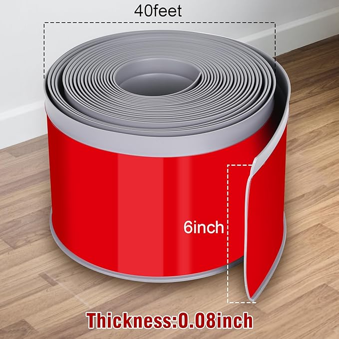 Vinyl Baseboard Molding Trim 6 Inch x 40 Feet Peel and Stick Baseboard Trim Flexible PVC Cove Base Moulding Self-Adhesive Trim for Garage Bathroom Cabinet Floor Walls, Gray