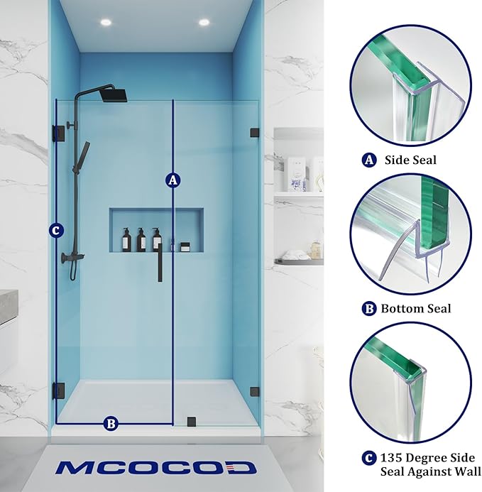 Shower Door Seal Strips – Includes 1 PC 36" Bottom Seal and 2 PCs 80" Side Seals for 3/8" (10mm) Glass – Ultra Clear Polycarbonate Shower Door Sweep and Side Seals Kit