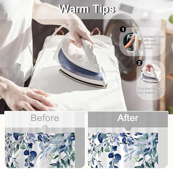 No Hook Shower Curtain and Liner Set, Blue Eucalyptus Floral Shower Curtains for Bathroom, Bath Curtain Sets with Snap in Liner, Waterproof with See Through Top Window, 71x84 Inches