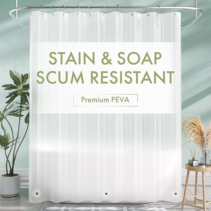 AmazerBath Shower Curtain Liner, 72x72 Plastic Frosted Shower Liner, Cute PEVA Shower Curtain Liners, Waterproof Vinyl Shower Curtain Liner with 3 Magnets, Lightweight Shower Curtains for Bathroom