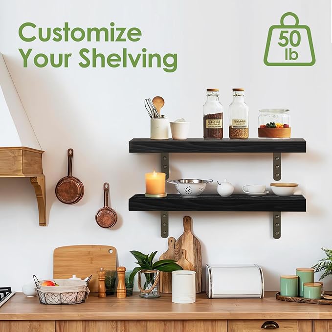 Towel Racks for Bathroom-Wall Mounted Floating Shelves for Wall Bathroom Bedroom Kitchen Living Room, Hanging Book Shelves Decor Bathroom Organizer, 16 inch Solid Wood, (Black, Set of 3, 16in)