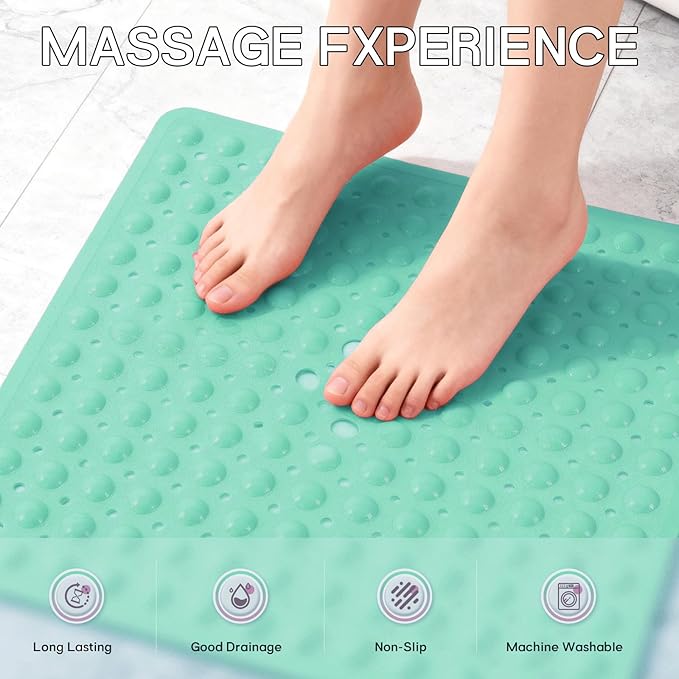 Anti-Slip Bathtub Shower mat, 20.8×20.8（Approximately 53×53cm） inch Soft Oversized Machine Washable Non-Slip Bathtub mat with Drainage Holes, Bathroom Floor Suction Cup.（1-Opaque Mars Green）