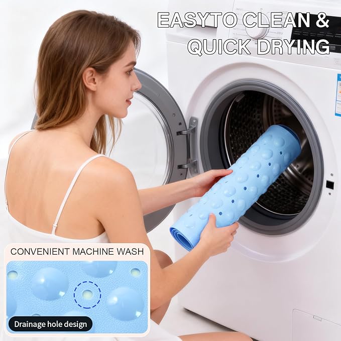 Anti-Slip Bathtub Shower mat, 39.3×15.7 inch（Approximately 100 × 40cm） Soft Oversized Machine Washable Non-Slip Bathtub mat with Drainage Holes, Bathroom Floor Suction Cup.（1-Opaque Light Blue）