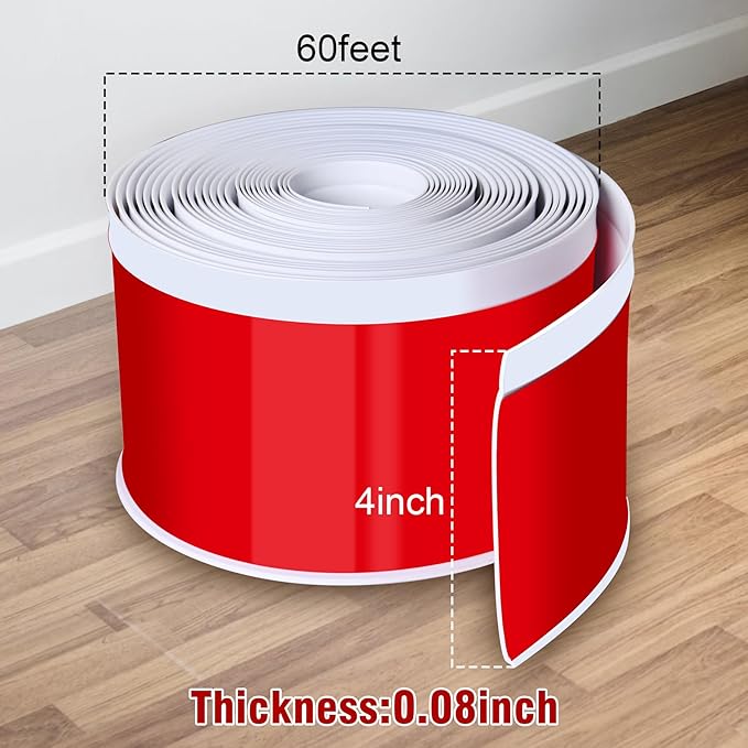 Vinyl Baseboard Molding Trim 4 Inch x 60 Feet Peel and Stick Baseboard Trim Flexible PVC Cove Base Moulding Self-Adhesive Trim for Garage Bathroom Cabinet Floor Walls, White