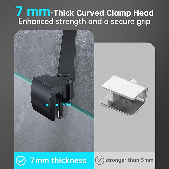 Frameless Shower Door Support Bar, Stainless Steel Wall-to-Glass Support Arm to Fixed Shower Glass Panel, for 1/4"-3/8" (6-10 mm) Door, 180° Pivot & Stow-Flat Mode (Matte Black, 35.4-inch(900mm))
