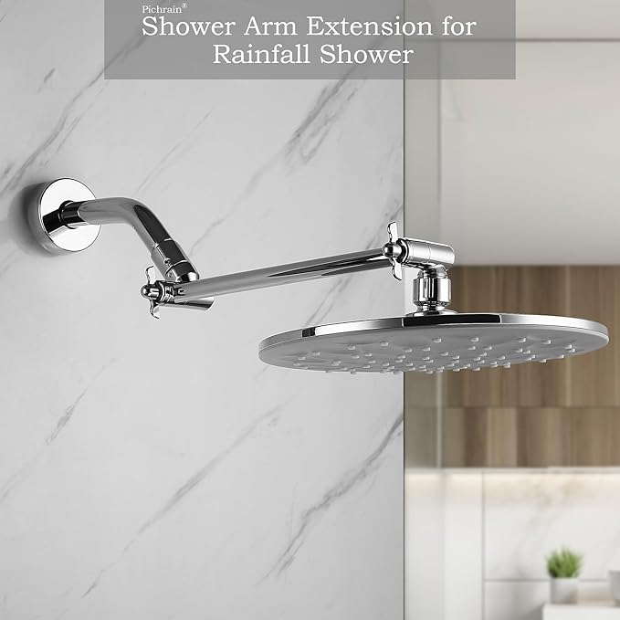 Adjustable Shower Head Extension Arm, All Metal Shower Head Extender with Locking Nut, G1/2 Universal Connector for Fixed/Rain/Handheld Showerheads, Easy Installation (Chrome, 10 Inch)