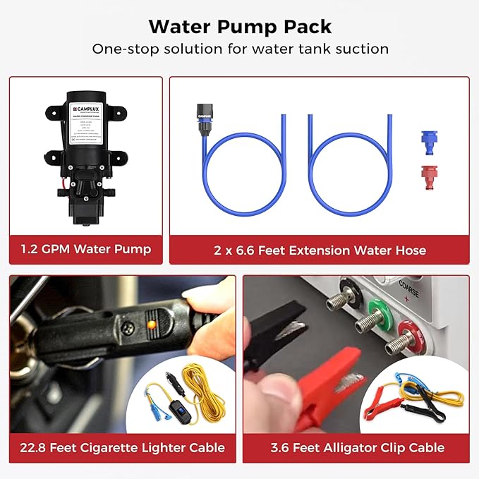 CAMPLUX Propane Tankless Water Heater Outdoor, 1.32 GPM Camping Portable Water Heater with Pump Pack Kits, 5L, AY132P43, White