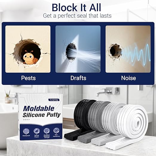 Moldable Waterproof Silicone Putty for Bathroom Wall & Pipe Gaps, Reusable & Pliable Repair Sealant (Light Grey)