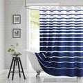 Blue Shower Curtain, Modern Navy Blue and White Stripe Waterproof Polyester Shower Curtains for Bathroom, 72x72 Inches