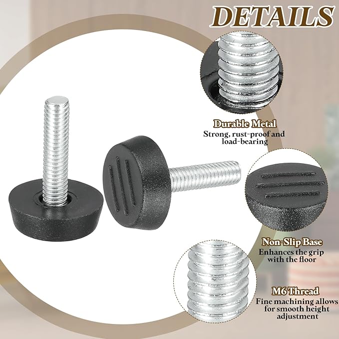 PATIKIL 10 Pcs M6 x 24.5mm Thread Adjustable Furniture Levelers, Furniture Feet Levelers Screw on Steel Screw in Threaded Leveling Feet Glides for Table Chair Cabinet Patio Legs