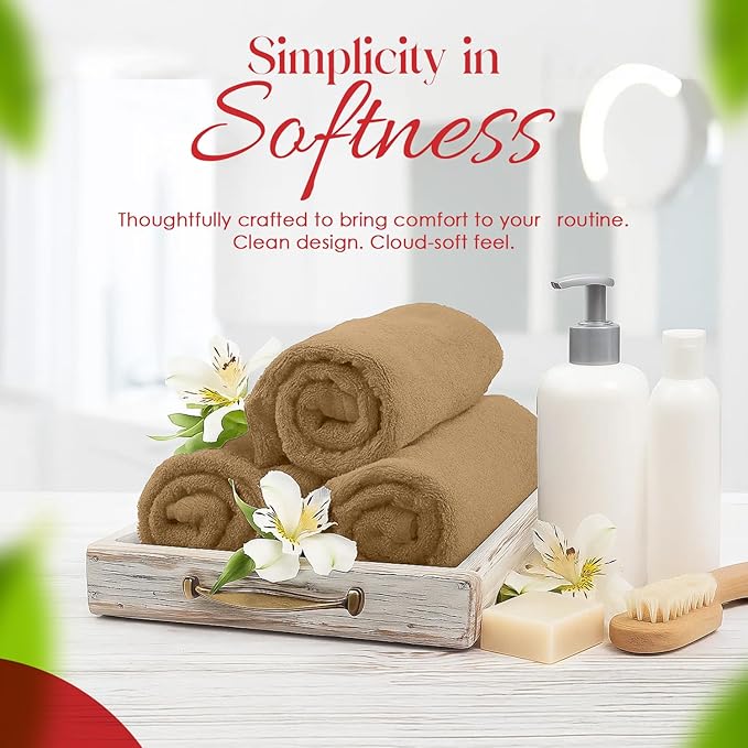 RIVERSIDE 12 Pack Premium 100% Cotton Face Washcloths, 550 GSM, 12 x 12 Inches, Soft, Absorbent Towels for Body & Shower, Bathroom Wash Clothes, Durable Face Towels Set for Spa, Gym, Tan