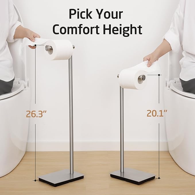 KES Freestanding Toilet Paper Holder Stand Bathroom Toilet Paper Storage Stainless Steel Brushed Steel, BPH286S1A-2