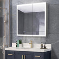 GroGro LED Lighted Bathroom Medicine Cabinet with Mirror,30" W x 30" H Medicine Cabinet with Lights,Surface or Recessed Mounting,Defog,Dimming,3-Color Temperature Adjustment