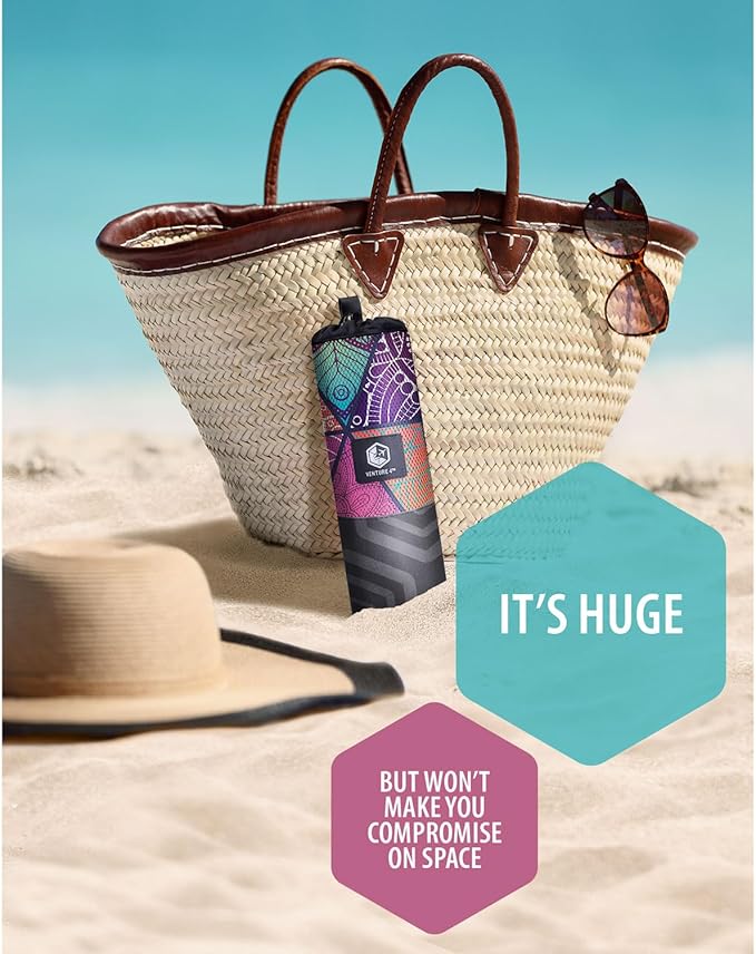 VENTURE 4TH Microfiber Beach Towel: Quick-Dry, Compact, Sand-Free, Absorbent, Sandproof and Lightweight - Perfect for Camping, Beach, and Roadtrips (Bohemian Summer Design | 35x78 inches)