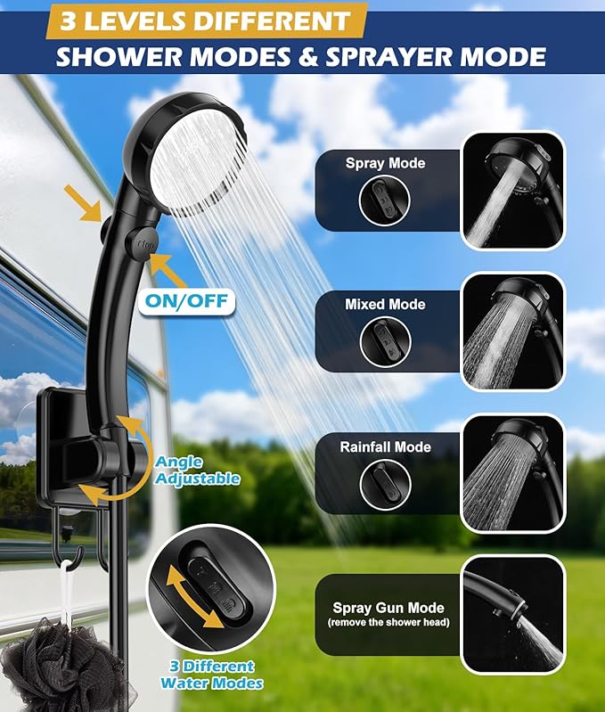 Upgraded Portable Shower for Camping, Rechargeable Camping Shower with LED Display, 5 Gal Collapsible Bucket, 5 Adjustable Speeds, IPX8 Waterproof Portable Shower Kit for Hiking, Car, Pet, Travel