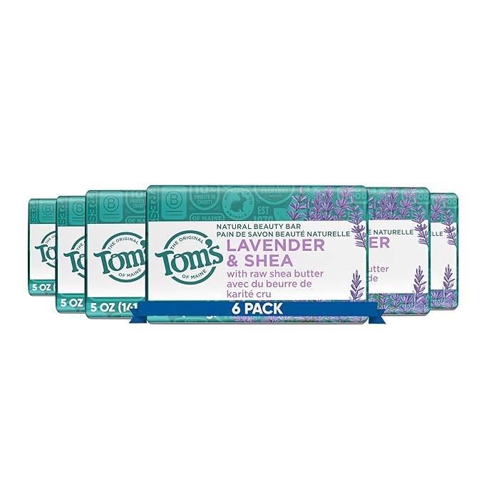 Tom's of Maine Natural Beauty Bar Soap, Lavender & Shea With Raw Shea Butter, 5 oz. 6-Pack (Packaging May Vary)