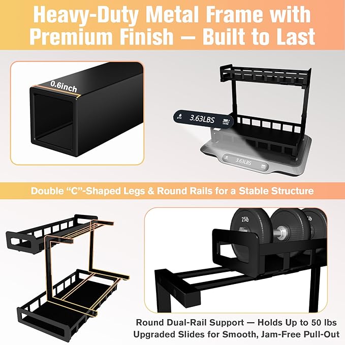 Under Sink Organizer, Metal Large Capacity 2-Tier Sliding Cabinet Storage Rack, Heavy-Duty Rust-Resistant Steel Frame, Holds 50 lbs, Adjustable Height 12–16", 14"D x 11"W for Kitchen & Bathroom, Black