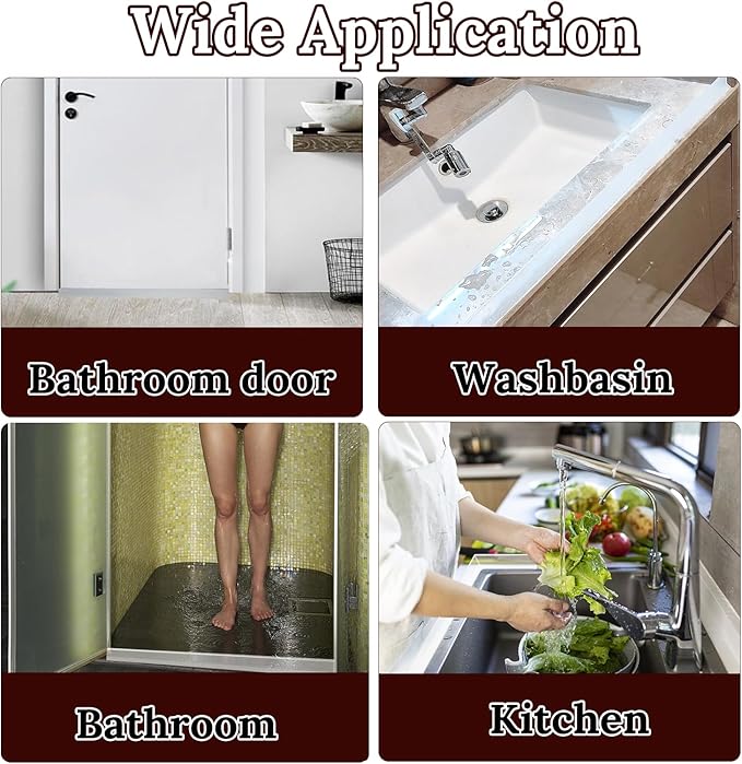 Shower Threshold Water Guard Dam Bottom Seal for Bathroom and Kitchen Glass Shower Door Strip Dry and Wet Separation Caulk Seal Edge Tape