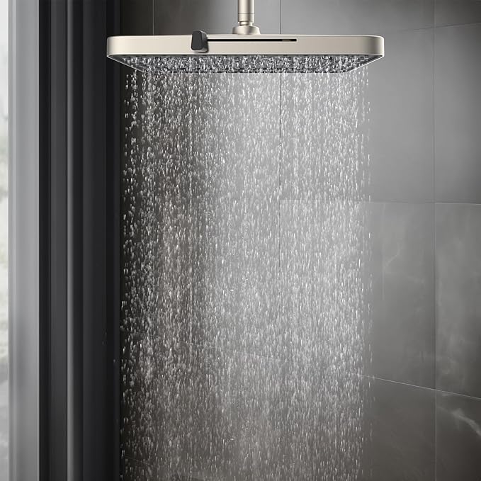 Hibbent 5 Spray Modes Shower Head, 13'' High Pressure Rain Shower Head, Large Rainfall Showerhead, High Flow Waterfall Bathroom Fixed Showerheads, Adjustable Swivel Ball Joint, Brushed Nickel