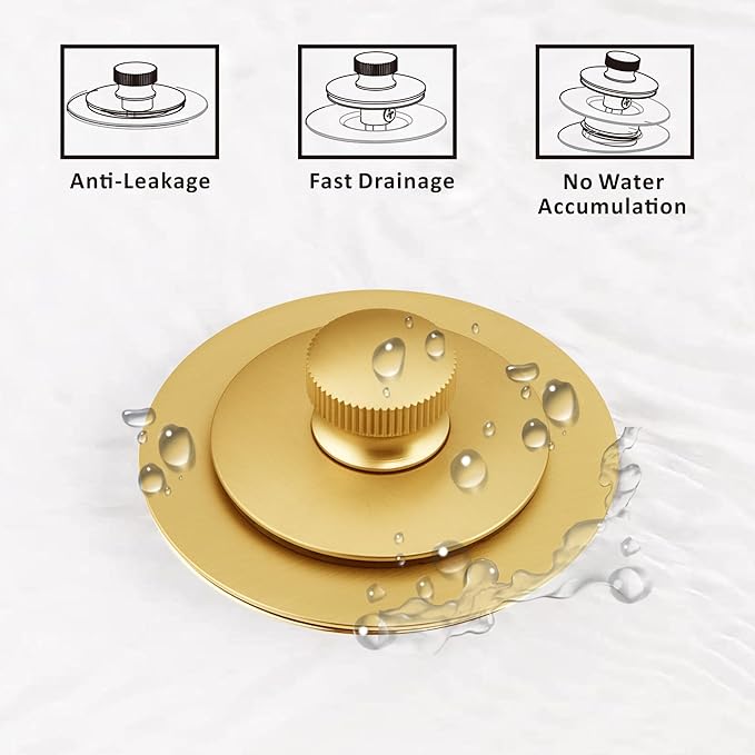 Artiwell Bath Tub Drain Trim Set Conversion Kit Assembly, with Easy Installation Lift and Turn Twist Bathdrain Stopper and Two Holes Tub Drain Overflow Faceplate, Fit Most Bath Drains, Brushed Gold