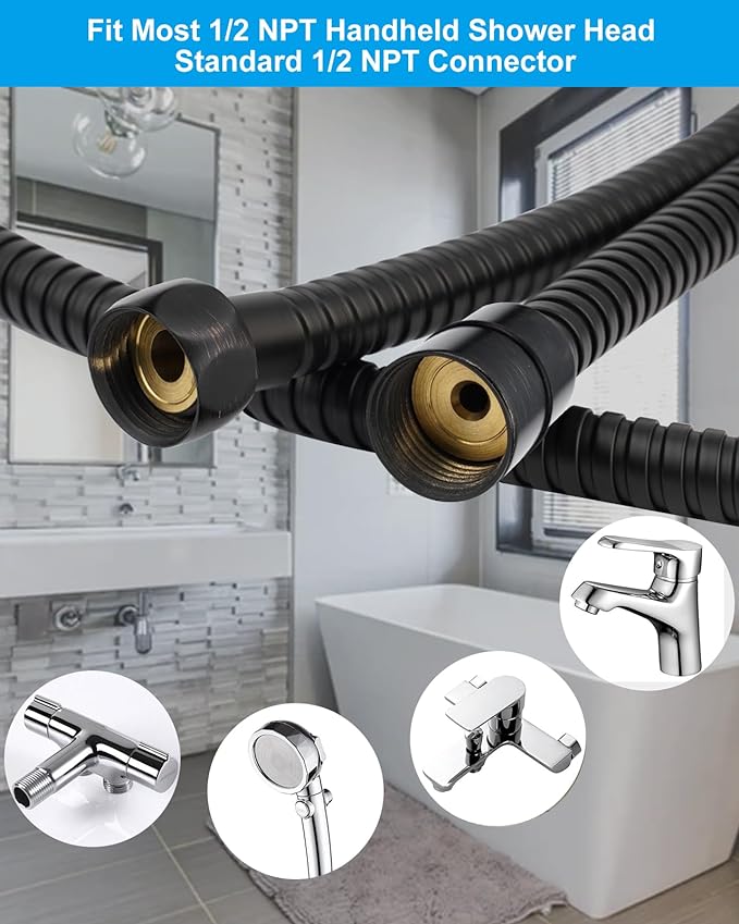 Hibbent All Metal Shower Hose, 90 Inch Stainless Steel Extra Long Shower Hose Replacement, Anti-Twist Flexible Bathroom Handheld Shower Head Hose Extension with Brass Insert & Nut, Oil Rubbed Bronze