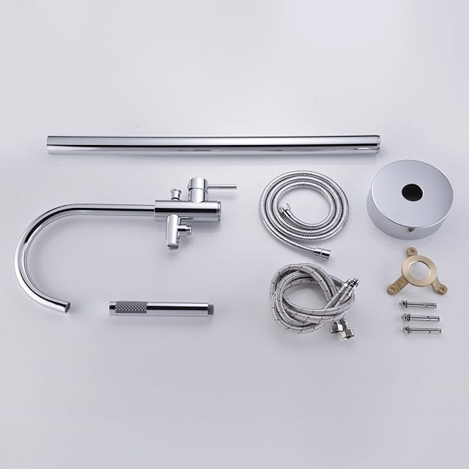 Freestanding Tub Filler Bathtub Faucet Chrome Single Handle Floor Mounted Faucets with Handheld Shower