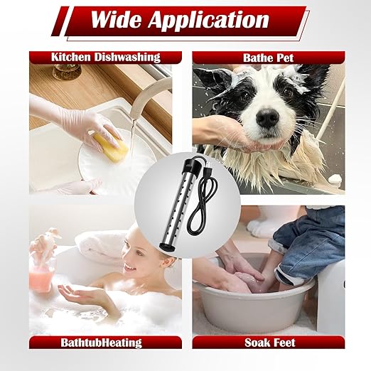 Immersion Water Heater,Anti-scalding Bucket Heater with Stainless Steel Guard Heat 5 Gallons of Water in Minutes,Electric Pool Water Heater for Above Ground Pool Bathtub,Camping