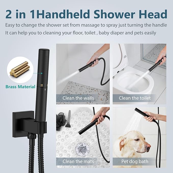Aolemi Shower Faucet Set, High Pressure Shower System with 2-in-1 Handheld Sprayer, Wall Mount Fixture Combo with Rough-in Valve, 8 Inch Shower Head, Matte Black