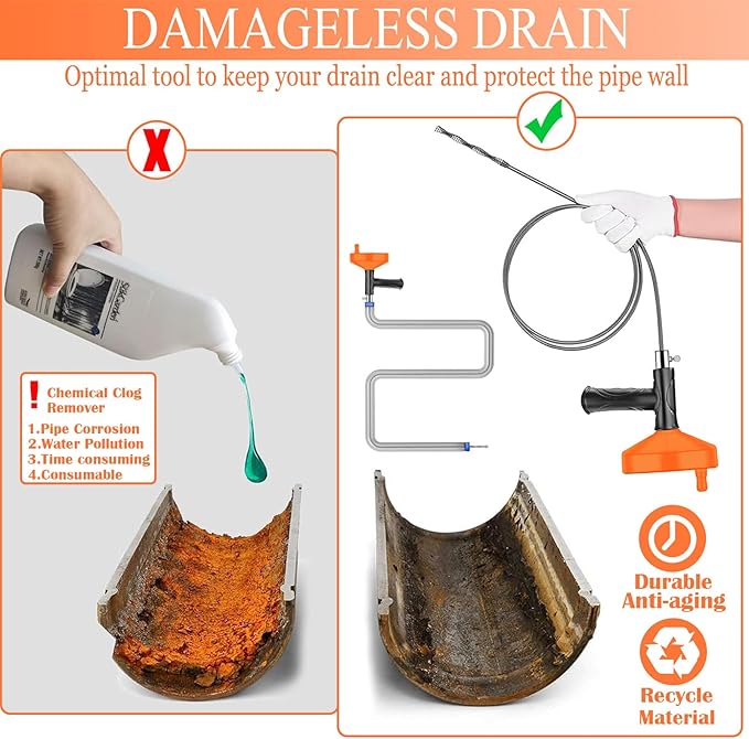 33 Feet Drain Snake Auger, Plumbing Snake Drain Hair Clog Removal Tool, Sink Unclogger, Heavy Duty Toilet Snake Auger, Cleaner Tool for Bathroom Kitchen Tub Shower Drain Clog Remover