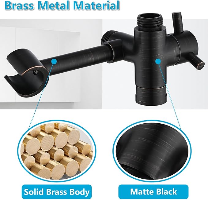 PDPBath Solid Brass Shower Arm 3 Way Shower Diverter Valve for Hand Held Showerhead and Fixed Spray Head, G1/2 Universal Connection - Oil Rubbed Bronze