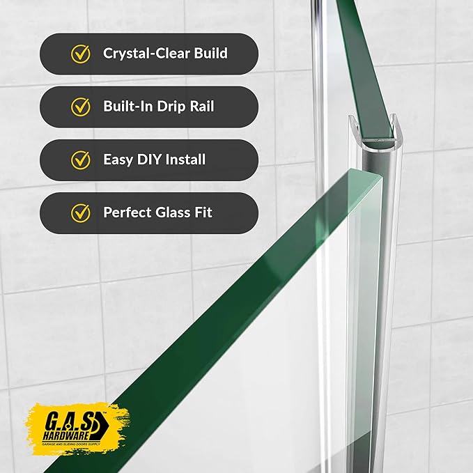 1/4" (6mm) Frameless Shower Door Seal – U-Type 8 ft. (2.44M) Ultra-Clear Bottom & Side Drip Rail Sweep Strip, 1 Piece for Leak Protection, Water Control & Easy DIY Installation