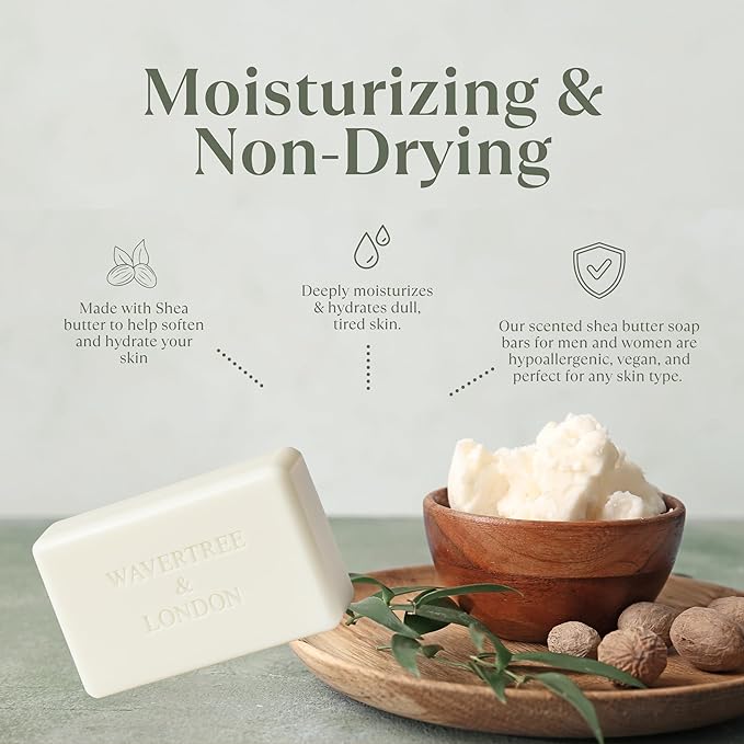 Wavertree & London French Pear Scented Natural Soap (2 Bars), 7oz Moisturizing French Triple Milled Soap Bars enriched with shea butter - Pure Plant Based Bath & Body Bars for All Skin Types