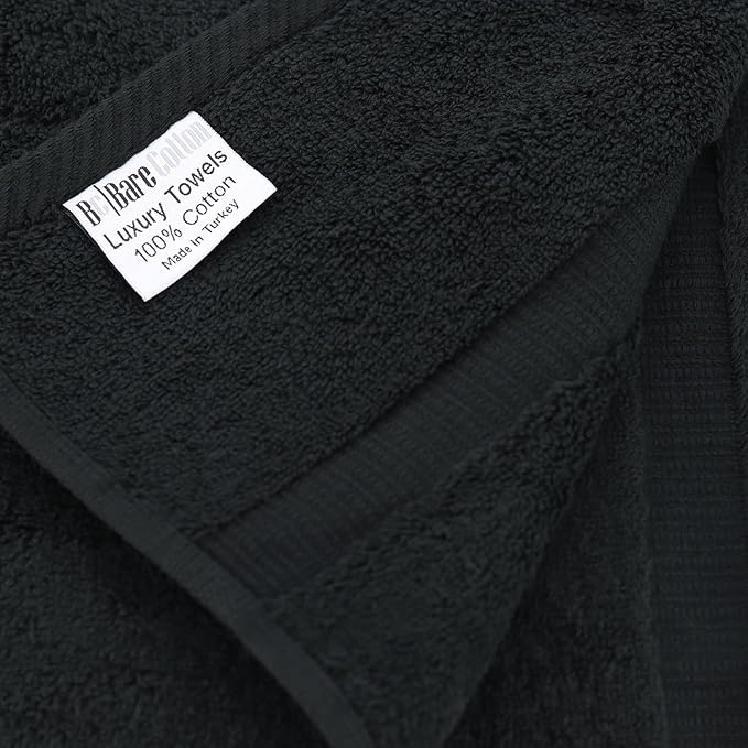 Luxury Hotel & Spa Quality Collection Highly Absorbent, 100% Turkish Cotton 700 GSM, Eco Friendly Towel, for Bathroom, Gymand Kitchen Dobby Border Soft Towel Set (Black, Wash Cloths - Set of 12)