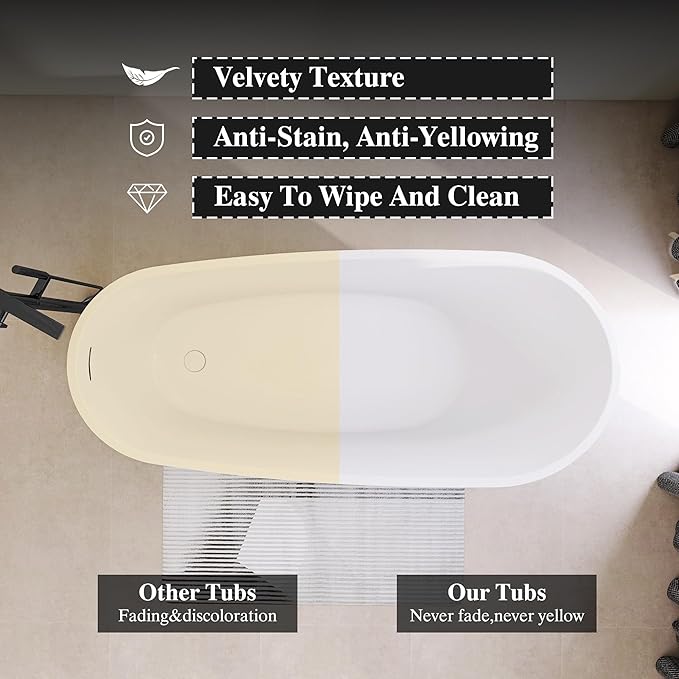 59" High-back Acrylic Freestanding Bathtub, Stand Alone Slipper Soaking Tub, Integrated Overflow and Drain, cUPC Certified