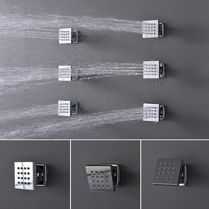 Thermostatic Shower System Chrome Shower Faucet Set, Four Modes Shower Faucet with 4 PCS Body Jet, Handheld Spray, 2 Rainfall Shower Head(12+8“)