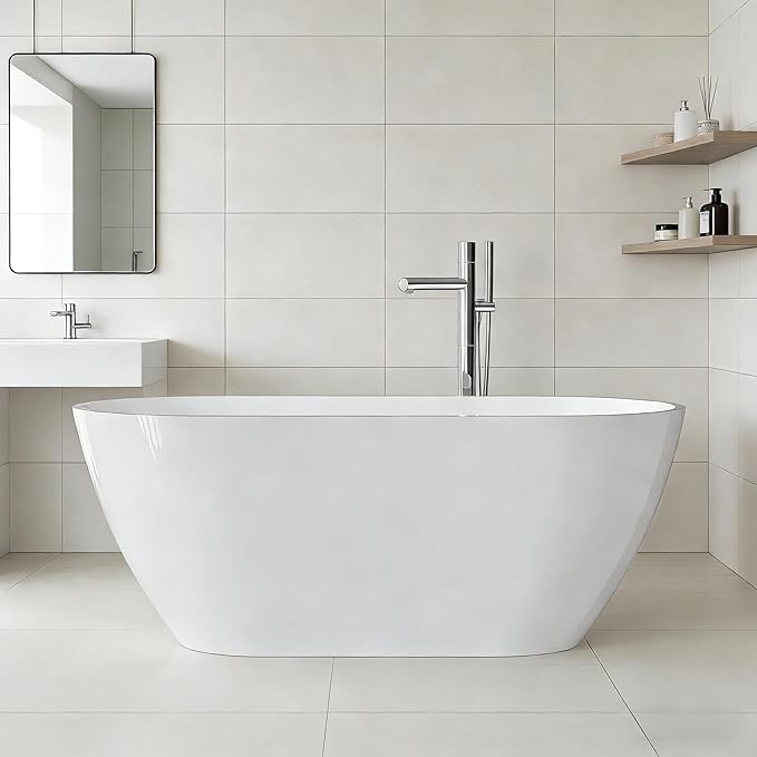 Freestanding Bathtub, Modern Soaking Tub, Deep Stand Alone Bath with Chrome Drain & Overflow, Acrylic, Ergonomic Upright Bathtub for Bathroom Relaxation, Easy Clean Acrylic Tub, 67''