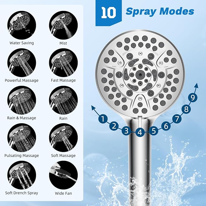 Hibbent cUPC Certified All Metal 10" Rainfall Showerhead Combo, High Pressure Shower Head with 10-Spray Mode Handheld, Innovative 4-way Diverter with Pause Mode, 71'' Shower Hose and Holder, Chrome