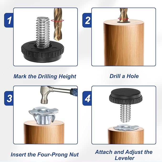 uxcell 1/4"-20 Thread Furniture Feet Levelers, 8Set 20mm L Adjustable Furniture Feet Screw in Threaded Leveling Leg Screw on Chair Foot Glides Leveling for Table Chair Cabinet Black