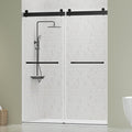 DELAVIN 56"-60"W x 75"H Frameless Shower Door, Double Sliding Shower Door, 5/16"(8mm) Clear Tempered Glass, Noiseless Shatterproof Shower Door with Square Rail, Stainless Steel, Aluminum, Matte Black