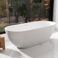 63 Inch Solid Surface Freestanding Bathtub, Oval Shaped Soaking Stone Resin Bath Tub with Brushed Overflow and Drain, Matte White Stand Alone Bathtub, cUPC Certified