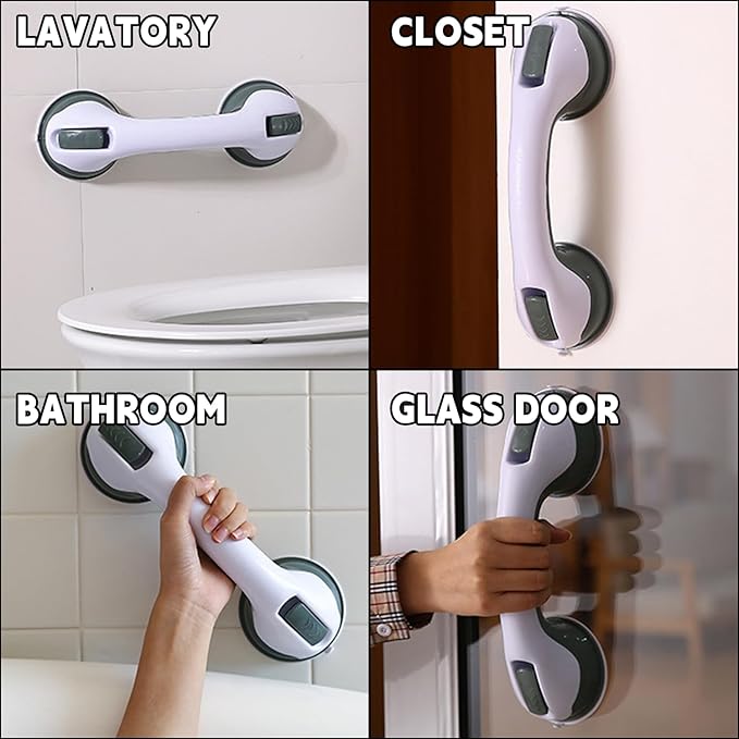 2-Pack Grab Bars for Bathtubs and Showers, 12 inch Shower Handle Suction Shower Bar, Safety Bars for Shower Chair, Bathroom Grab Bar for Senior，No Drilling Removable (Green, 12 inch)