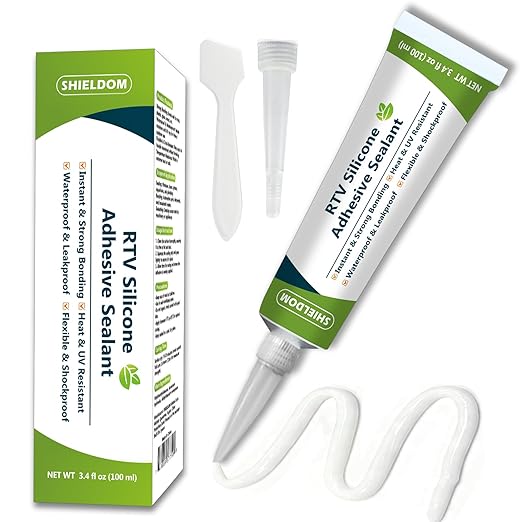 RTV Silicone Adhesive Sealant 100% Silicone Sealer All-Purpose Caulk Waterproof Stronger Adhesion, Shrink & Crack Proof Caulking for Car, Kitchen, Window, Bathroom, Door (White, 3.4 Fl. Oz.)
