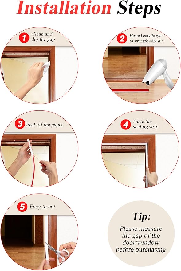 Silicone Door Seal - 39ft Weather Stripping, Soundproof, Self-Adhesive (White)
