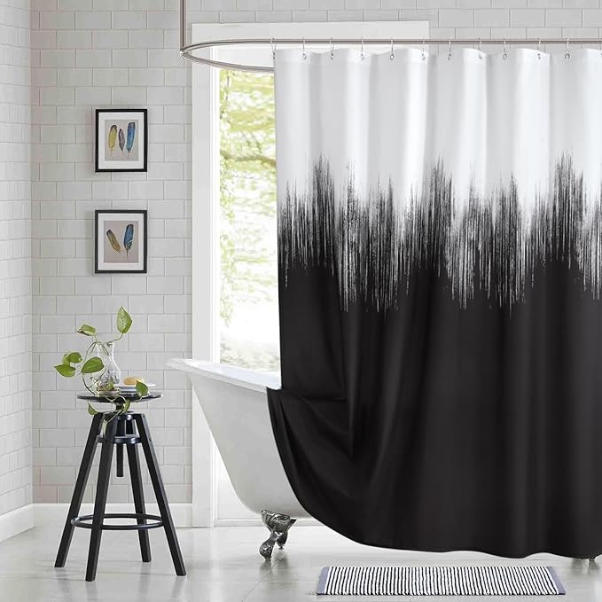 Fabric Shower Curtain, Black and White Brushstroke Printed Shower Curtains for Bathroom, Modern Decorative Bathroom Curtains, 62" W x 72" H