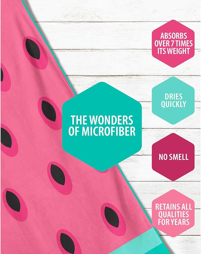 VENTURE 4TH Microfiber Beach Towel: Quick-Dry, Compact, Sand-Free, Absorbent, Sandproof and Lightweight - Perfect for Camping, Beach, and Roadtrips (Watermelon Design | 35x78 inches)