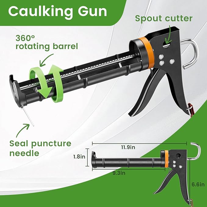 Professional Caulk Gun Kit with Caulk Remover Tool & Putty Knife - 5 in 1 Caulking Tool Set for Caulking Removal, Shower & Bathroom Caulk, Includes Caulking Gun Tool, Caulk Scraper Tool Spackle Knife