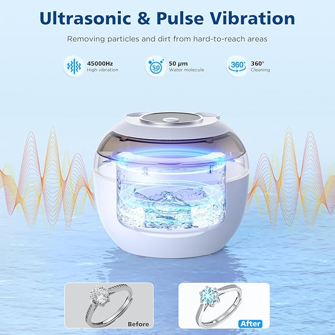 45kHz Retainer Cleaner Machine, 200ML Ultrasonic Dental Cleaning Pod with 4 Modes, Digital Timer, Mouth Guard Cleaner for Denture, Aligner, Braces, Toothbrush, Jewelry and More (White)