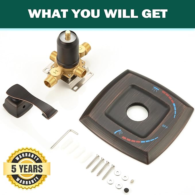 Oil Rubbed Bronze Shower Valve 2 Way Diverter with Single Handle Trim Kit, Dual-Function Pressure Balance Shower Faucet Control Kit Brass Rough-In 1/2" NPT Connection