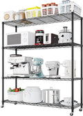 4 Tier Storage Racks Shelving, Heavy Steel Pantry Shelves, Adjustable Wire Shelving Rack with Wheels, Suitable for Garage, Kitchen, Bathroom, Office, 46" W x 18" D x 65" H, Black